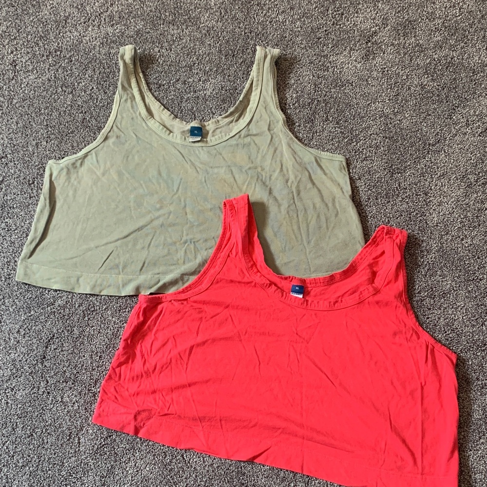 Old Navy Women's Cropped Tank Tops - Bright Pink and Olive